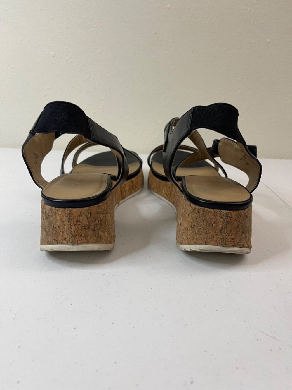 Adrienne Vittadini Black Leather Cork Wedge Sandals With Adjustable Straps Women - Picture 7 of 8